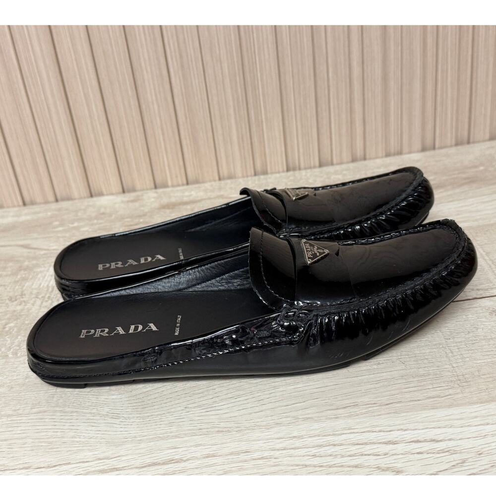 Prada Black Leather Loafers Classic Flats